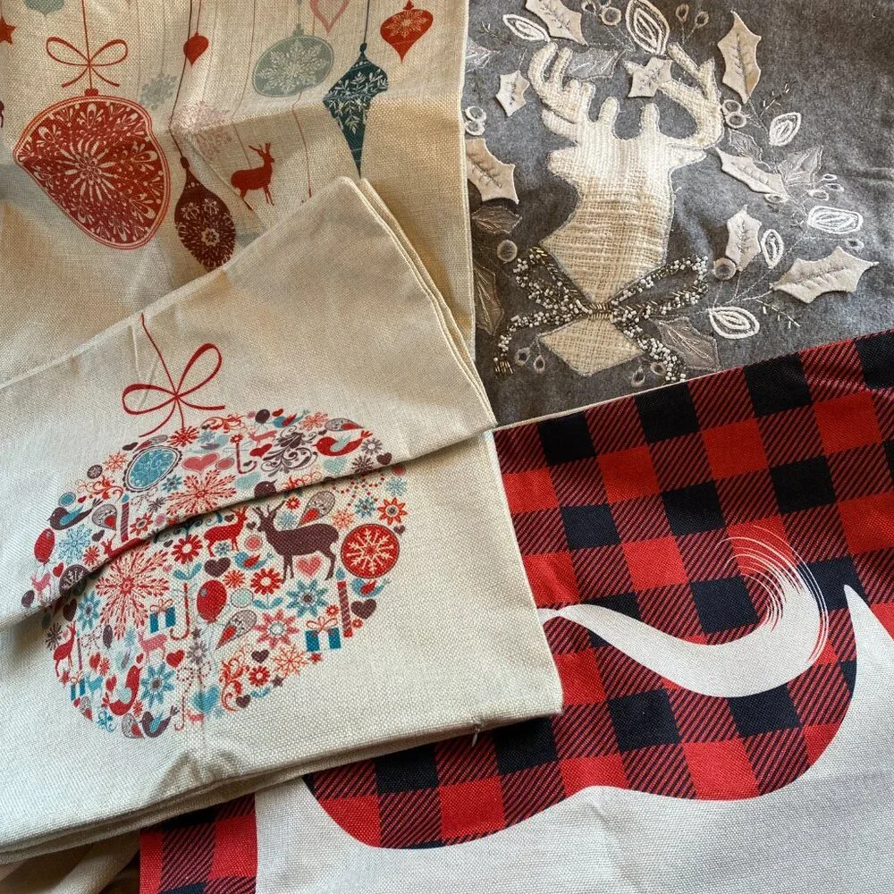 BUNDLE of 5 Holiday | Ridgefield Homes Deer Beaded Runner | 4 Pillow Covers